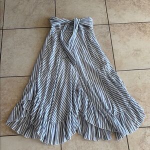 Malibu Blue & White Striped Ruffle Maxi Skirt